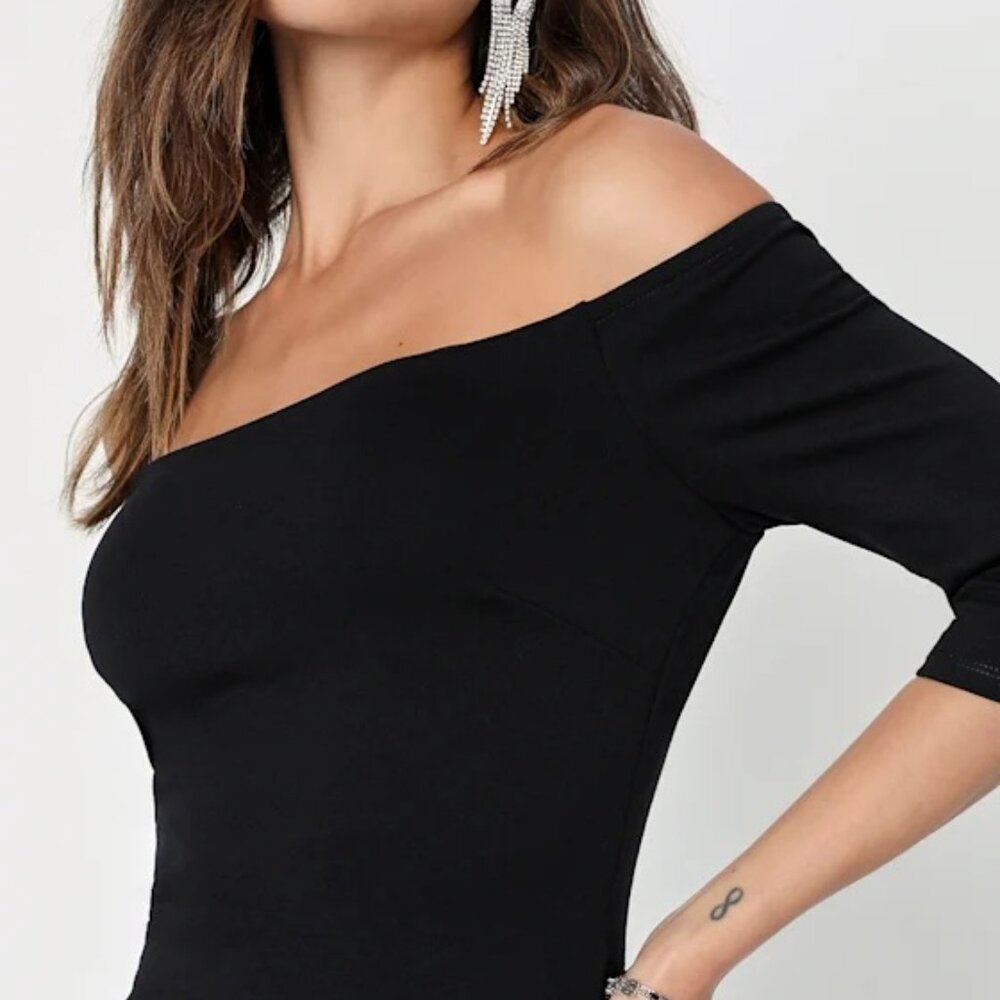 Lulus Girl Can't Help It Black Off-the-Shoulder Midi Dress - Picture 4 of 14